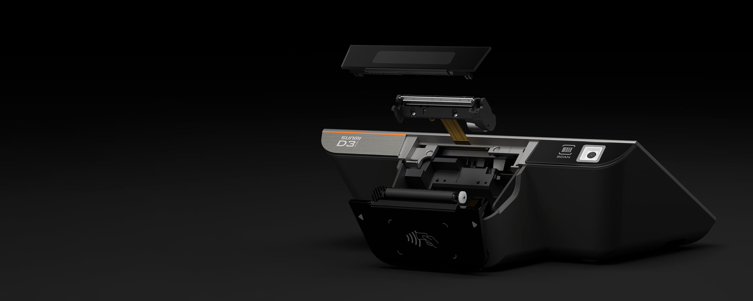 Sunmi D3 Mini all-in-one design with integrated printer, scanner and NFC modules