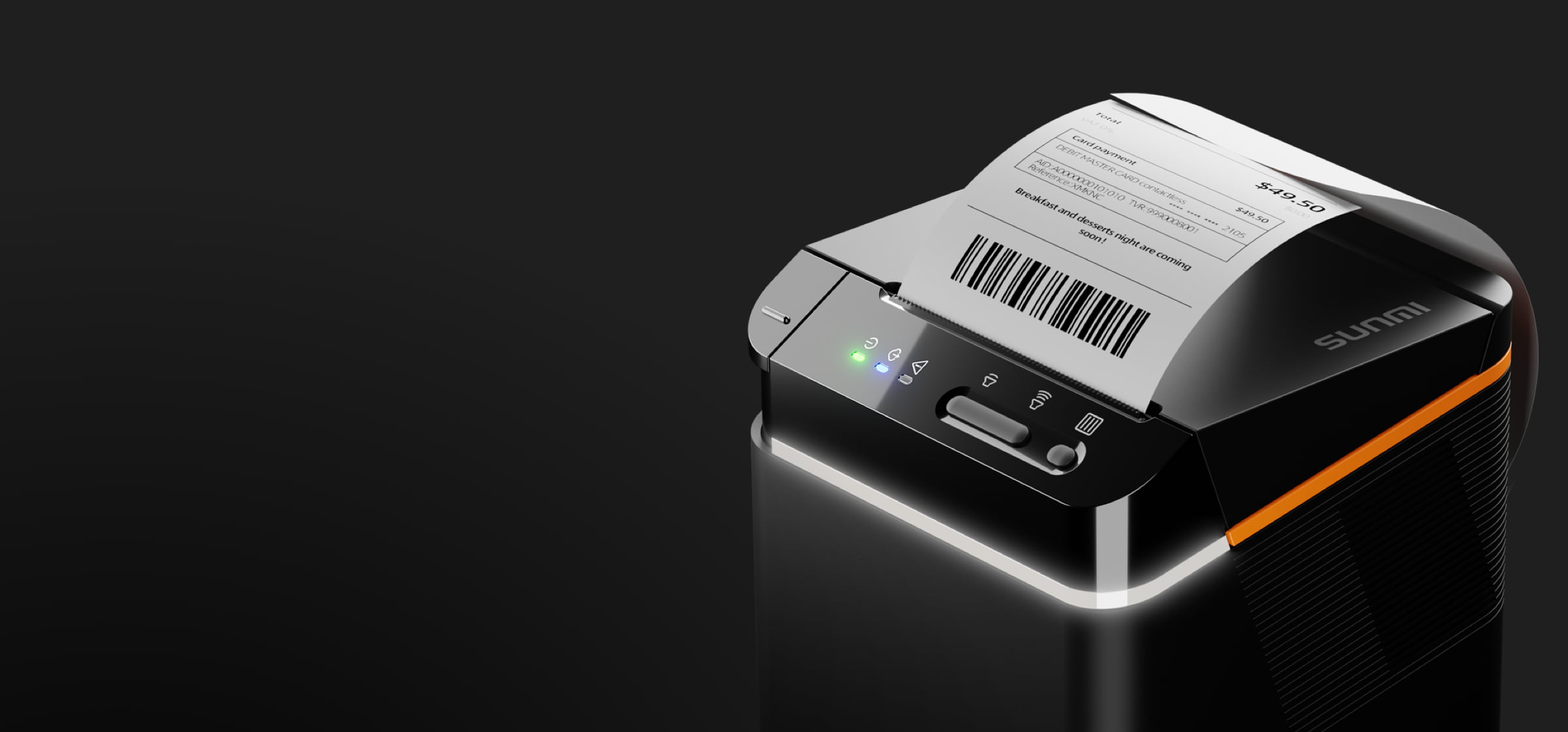 Sunmi 80mm printer printing a receipt at speed