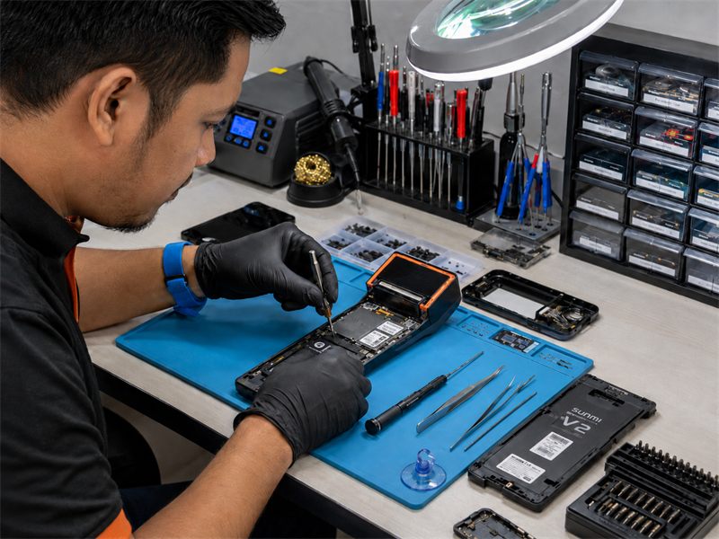 Technician repairing a mobile POS device