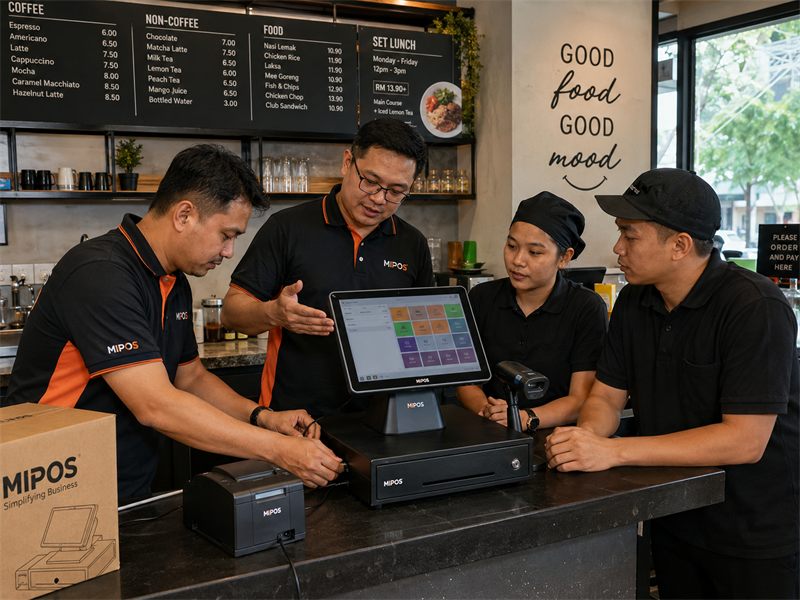 Mipos team training staff on Sunmi POS devices